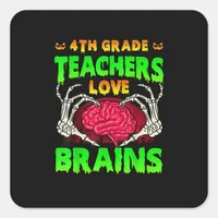 4th Grade Teachers Brains Skeleton Hand Heart Hall Square Sticker