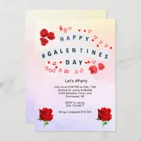 Happy Galentine's Day Hashtag Let's Party Red Rose Invitation