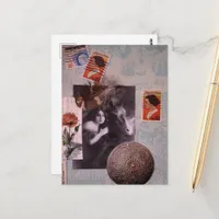 Vintage Woman and Horse Stamps Mixed Media Collage Postcard