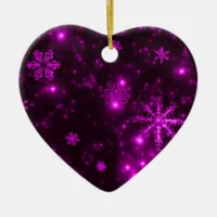 Snowflakes with Purple Background Ceramic Ornament
