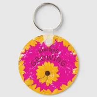 Yellow Flower Your Name Worn Look Hot Pink Girly Keychain