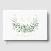 Elegant Greenery Monogram Wedding Gold Foil Foil Guest Book