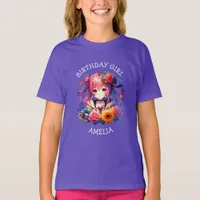 Cute Rainbow Anime Girl Birthday Girl Personalized T-Shirt