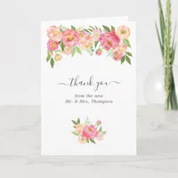 Pastel Pink Watercolor Peonies Wedding Photo Thank You Card