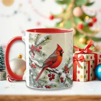 Pretty Christmas Cardinal and Pine Branches Mug