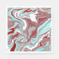 Teal, Burgundy, Red and White Marble Swirls   Napkins