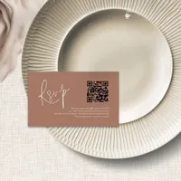 Modern Script QR Code Soft Brown Wedding RSVP  Enclosure Card