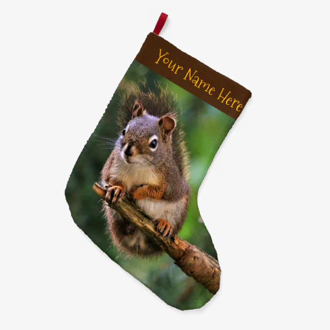 Saucy Red Squirrel in the Fir Large Christmas Stocking