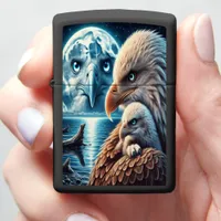 Majestic Eagle Over Luminous Ocean Moon Zippo Lighter