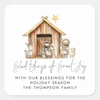 Nativity Stable Scene Tidings Great Joy Square Sticker