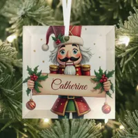 Festive Decor Personalized Nutcracker Christmas Glass Ornament