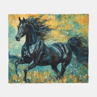 Galloping Black Stallion Fleece Blanket