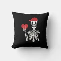 Roll Skeleton Hands Heart Valentines Day Skull Throw Pillow