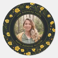 Elegant Yellow Buttercup Flowers Birthday Party Classic Round Sticker