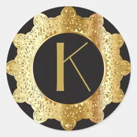 Monogrammed Initial Black and Gold Letter Sticker