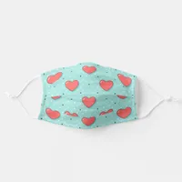 Cute Pink And Blue Polka Dot Hearts Adult Cloth Face Mask