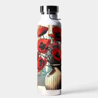 Pretty Vase of Red Poppies Water Bottle