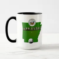 Arkansas Map, Seal and State Faux Quarter Mug