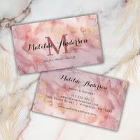 Luxury Pink Gold Marble Agate Monogram Modern  Business Card