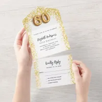 60th birthday white gold party RSVP All In One Invitation