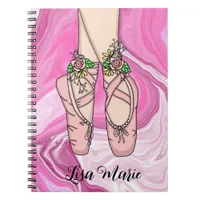 Personalized Ballet Slippers Pink and White Marble Notebook