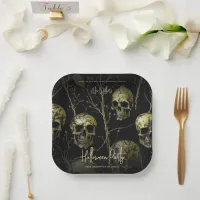 Black Gold Skull Modern Adult Halloween Party  Paper Plates