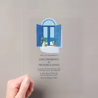 Santorini Blue Window Greek Island Wedding Acrylic Invitations