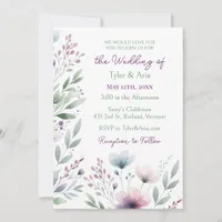 Sage Green and Plum Purple Botanical Wedding Invitation