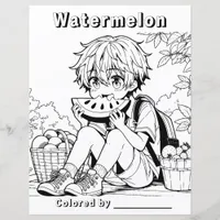 Color Me Page | Anime Boy eating Watermelon