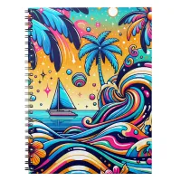 Fun Whimsical Psychedelic Sailboat  Notebook