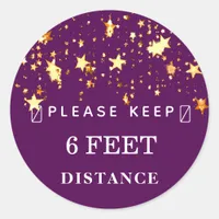 Keep distance covid-19 gold stars purple classic round sticker
