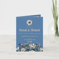 Moody Denim & Navy Floral Custom Photo Wedding  Invitation