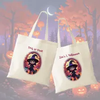 Cute little witch with cats and pumpkins, custom  tote bag