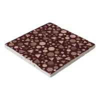 Hexagon & Triangle Pink & Brown on Maroon Pattern  Trivet