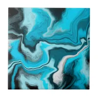 Blue, Black and White Marble Fluid Art   Ceramic Tile