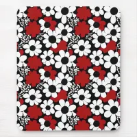 Pretty Floral Pattern in Red, Black and White Mouse Pad