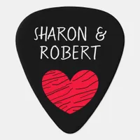 Personalized Black and Red Heart Couple Guitar Pic Guitar Pick