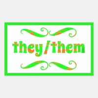 They Them Green Swirls Rectangular Sticker