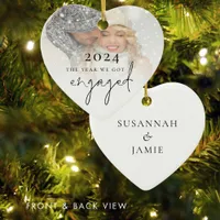 The Year We Got Engaged Photo Overlay Ceramic Ornament