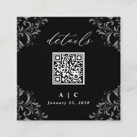 Elegant Black & White QR Code Wedding Details Enclosure Card