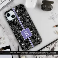 Dark Floral Pattern Black Purple Sketch Monogram iPhone 15 Plus Case