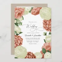 Sage Green, Dusty Peach & Ivory Floral Wedding Invitation