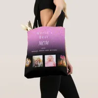 Best Mom custom family photo collage purple black Tote Bag
