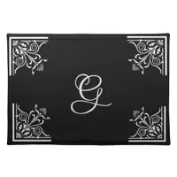 Bold Black and White Vintage Personalized Cloth Placemat