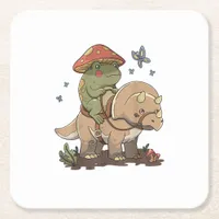 Cottagecore Frog  Aesthetic Mushroom Cute Goblinco Square Paper Coaster