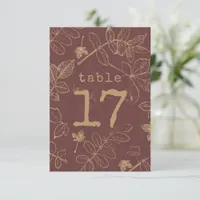 Golden Leaf Wedding Table Number Burgundy ID655