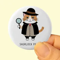 Sherlock Paws, detective cat, Sleuth, crime solver Button