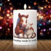 Foal & Lamb Best Friends Share a Touching Moment Pillar Candle