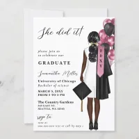 Modern Pink Photo She Did It Graduation Invitation