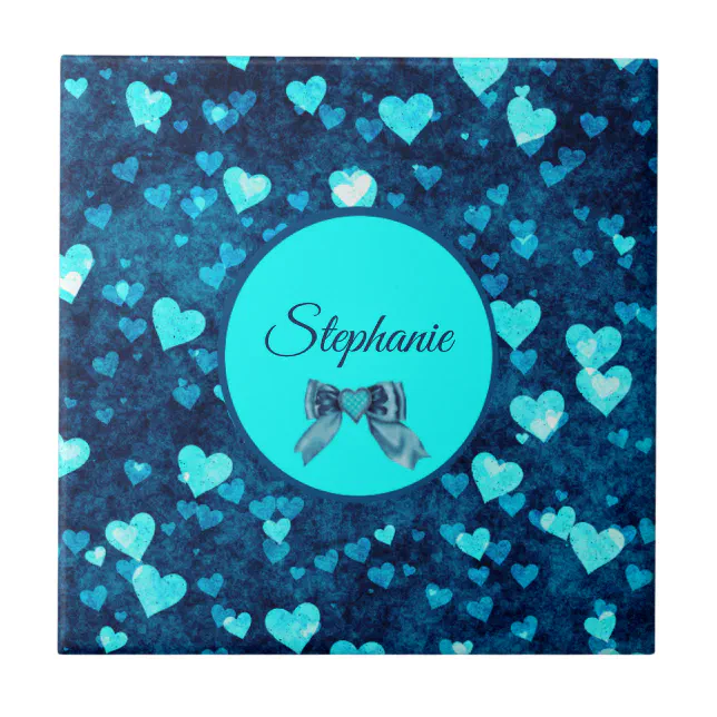 Vivid Blue Hearts Ceramic Tile